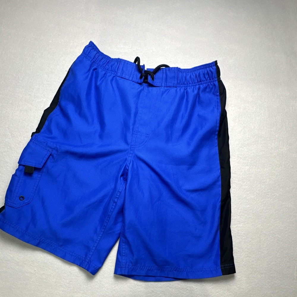 Outrageous Men's Swim Trunks Blue/Black Colorblock Lined Drawstring Pockets M